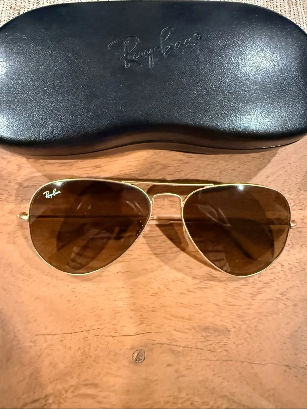 Ray-Ban Gold Aviator Sunglasses with Brown Lenses